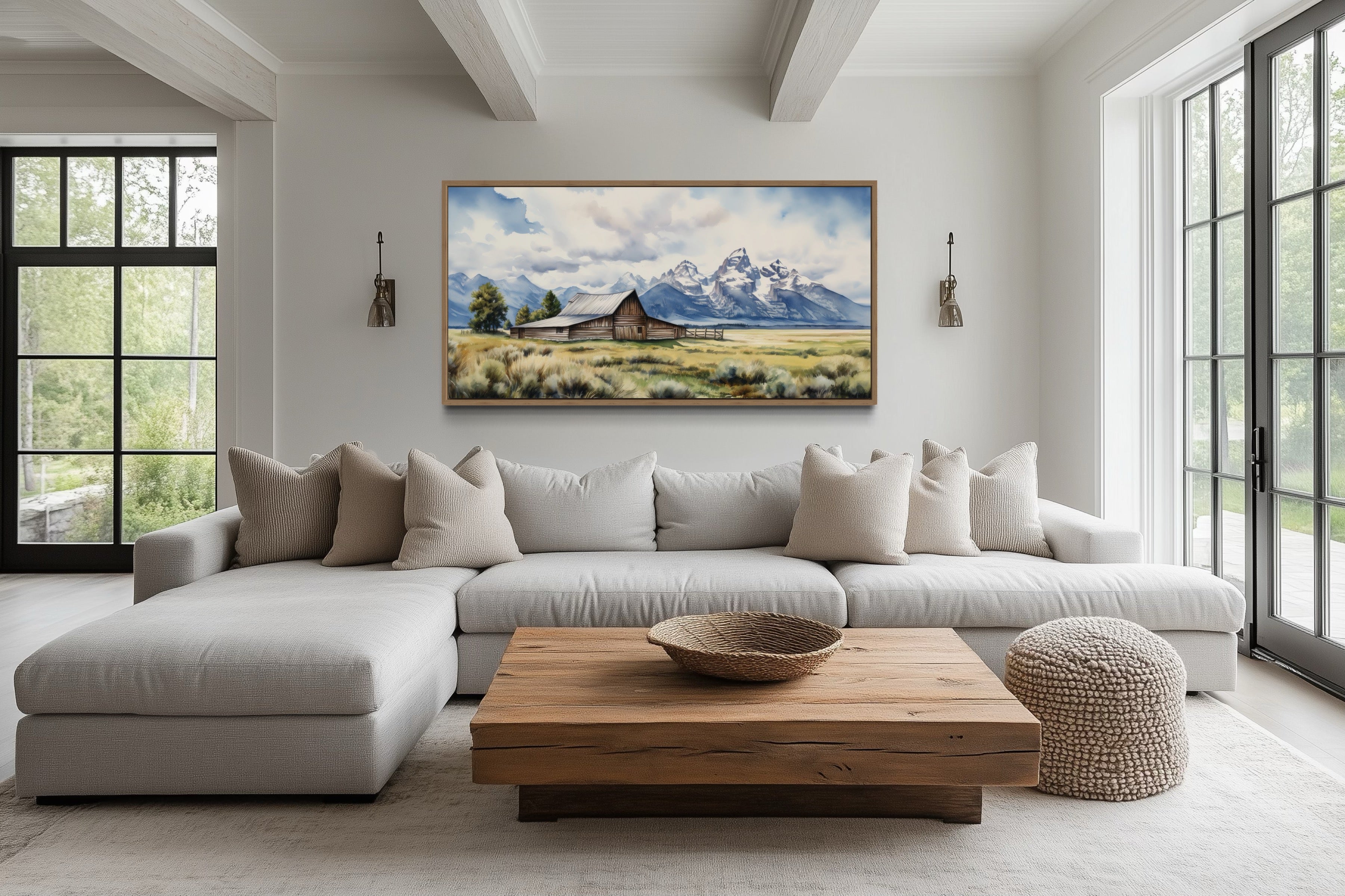 Moulton Barn Wall Art - Framed Grand Teton Canvas Rustic Farmhouse Decor