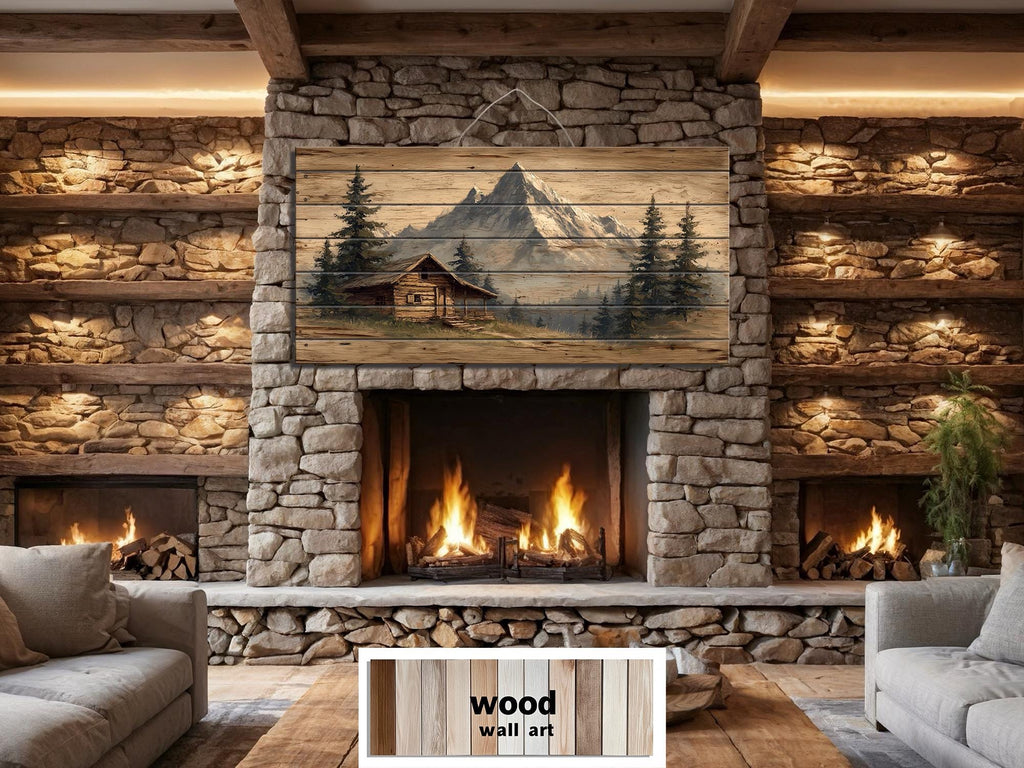 Mountain Cabin Distressed Wood Wall Art For Cabin Decor