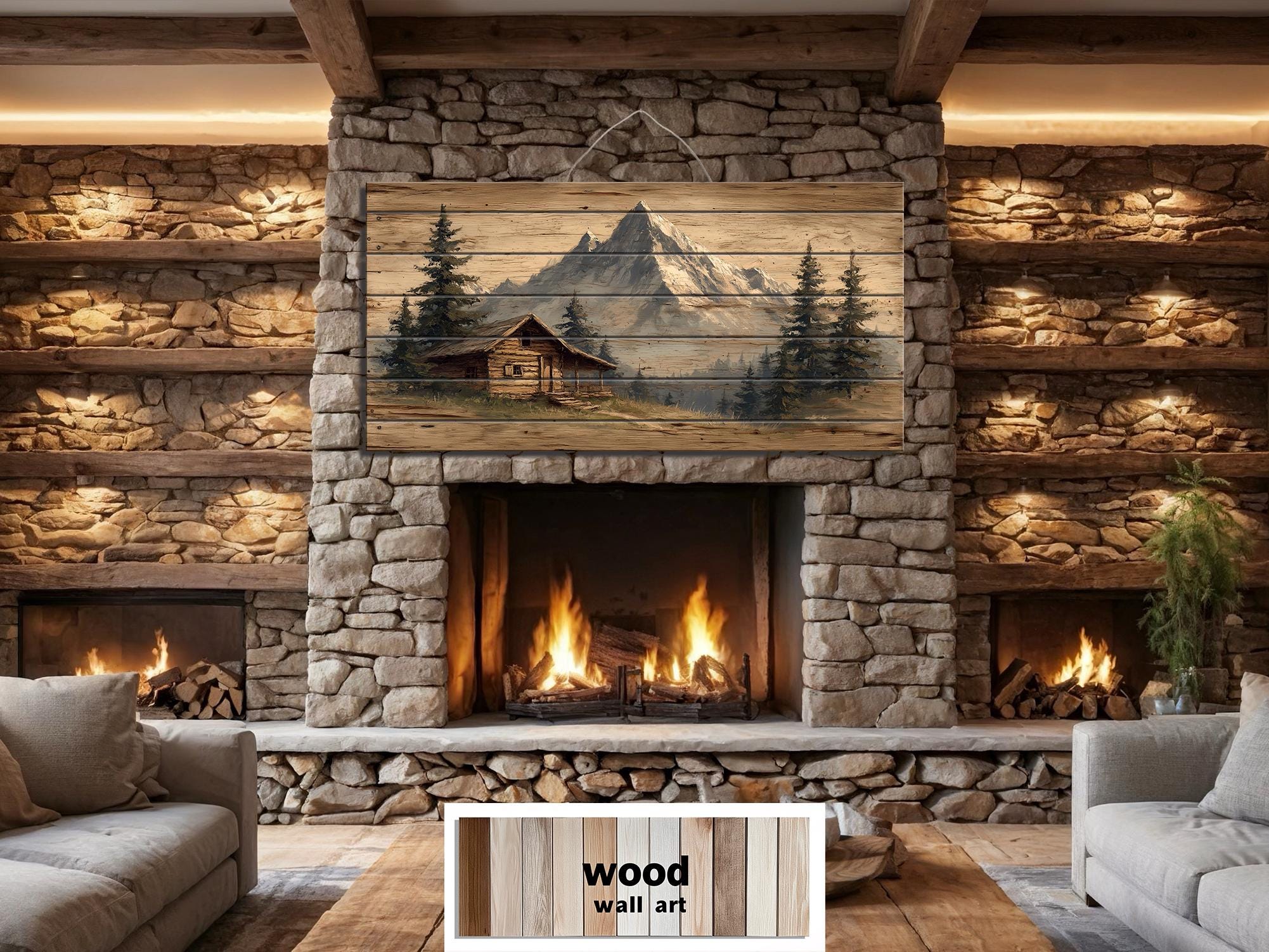 Mountain Cabin Distressed Wood Wall Art For Cabin Decor