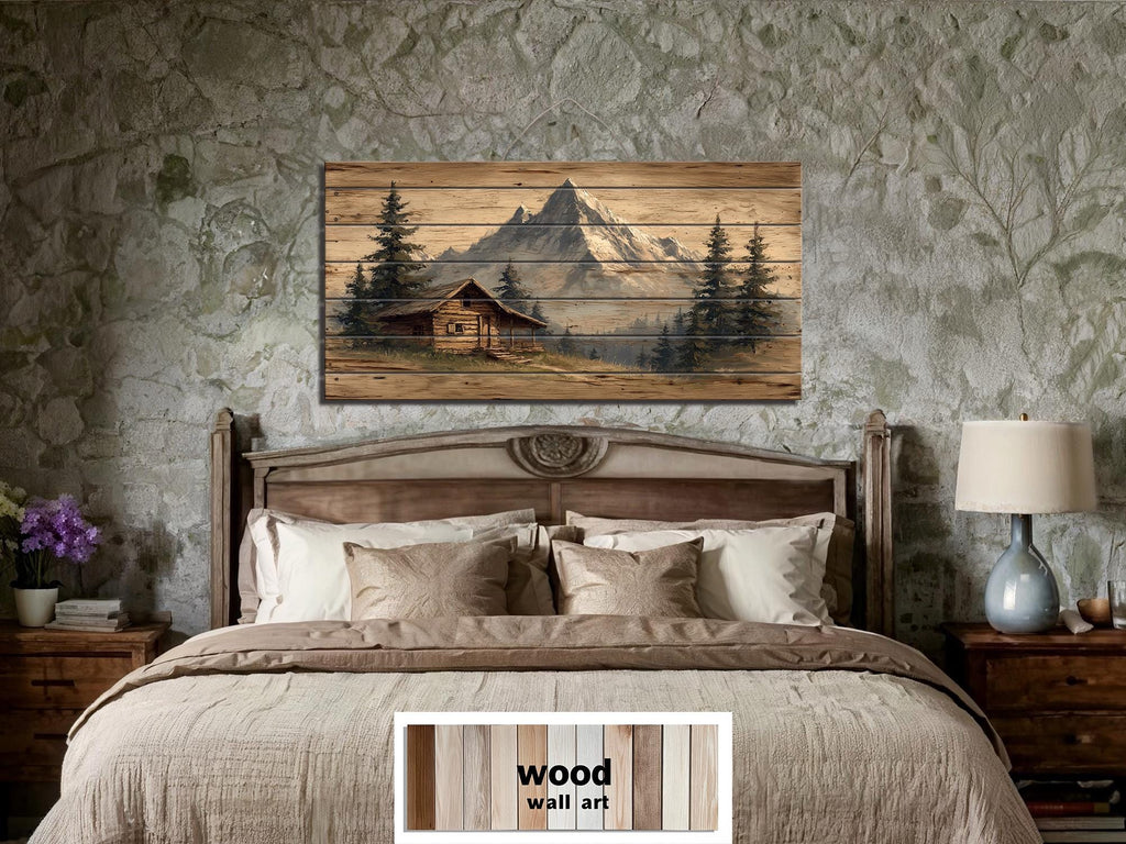 Mountain Cabin Distressed Wood Wall Art For Cabin Decor