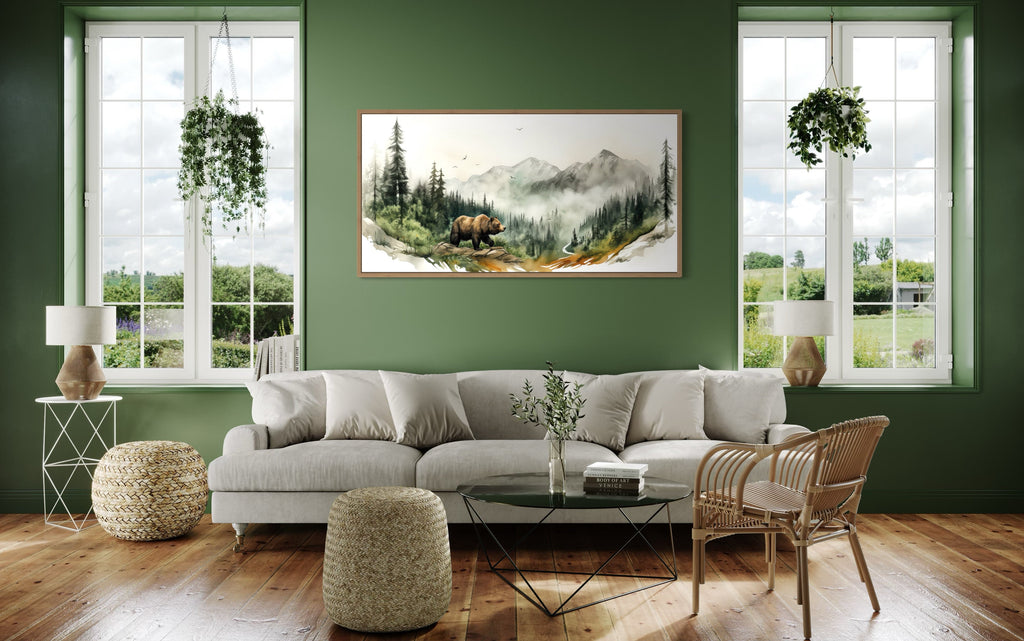 Mountain Forest Wall Art - Bear Canvas Print | Rustic Cabin Wildlife Decor
