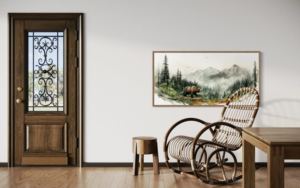 Mountain Forest Wall Art - Bear Canvas Print | Rustic Cabin Wildlife Decor