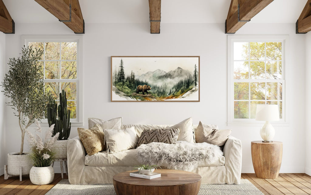 Mountain Forest Wall Art - Bear Canvas Print | Rustic Cabin Wildlife Decor