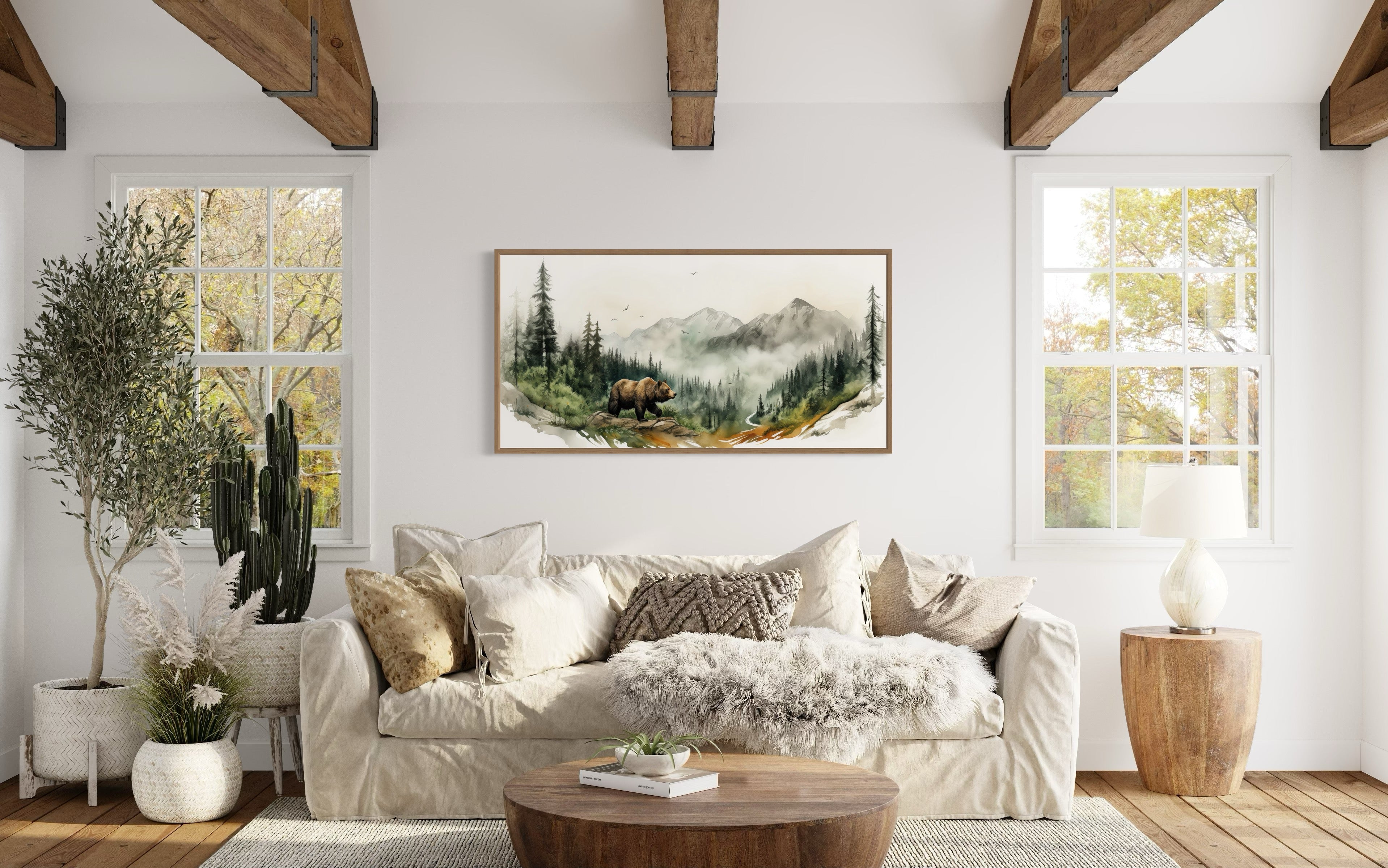 Mountain Forest Wall Art - Bear Canvas Print | Rustic Cabin Wildlife Decor
