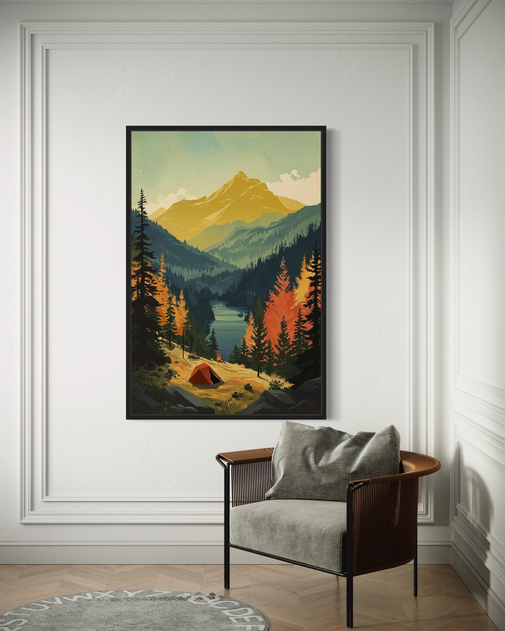 Mountain Lake Landscape Camping Tent Framed Canvas Wall Art