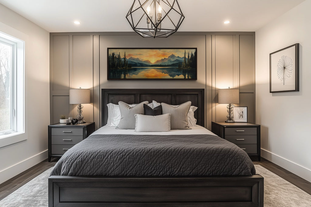 Mountain Lake Sunset Mid Century Modern Panoramic Wall Art