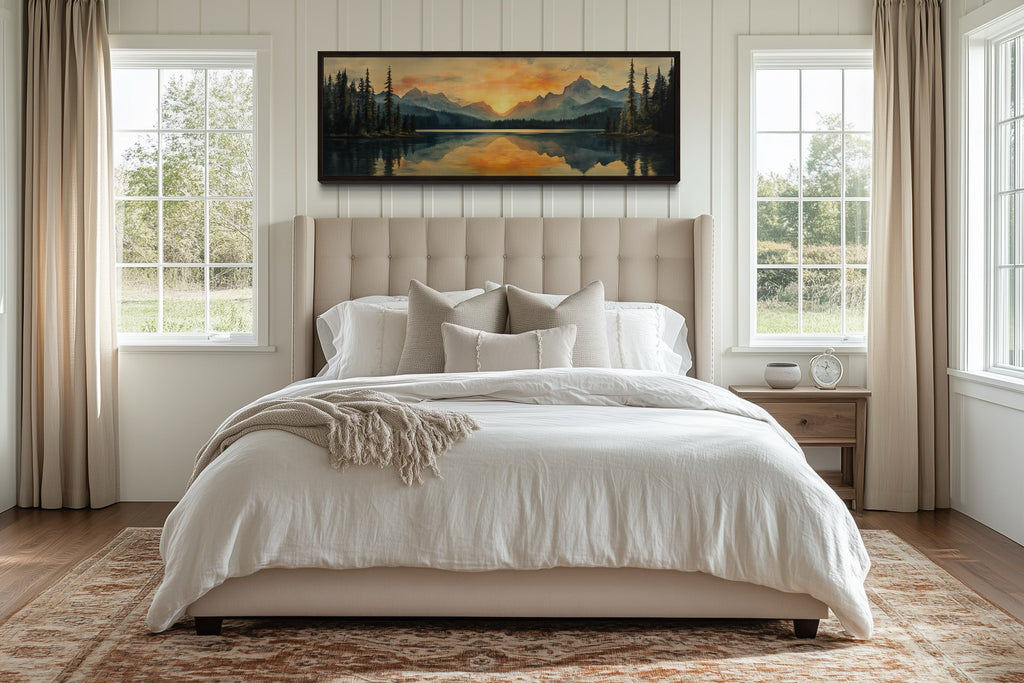 Mountain Lake Sunset Mid Century Modern Panoramic Wall Art