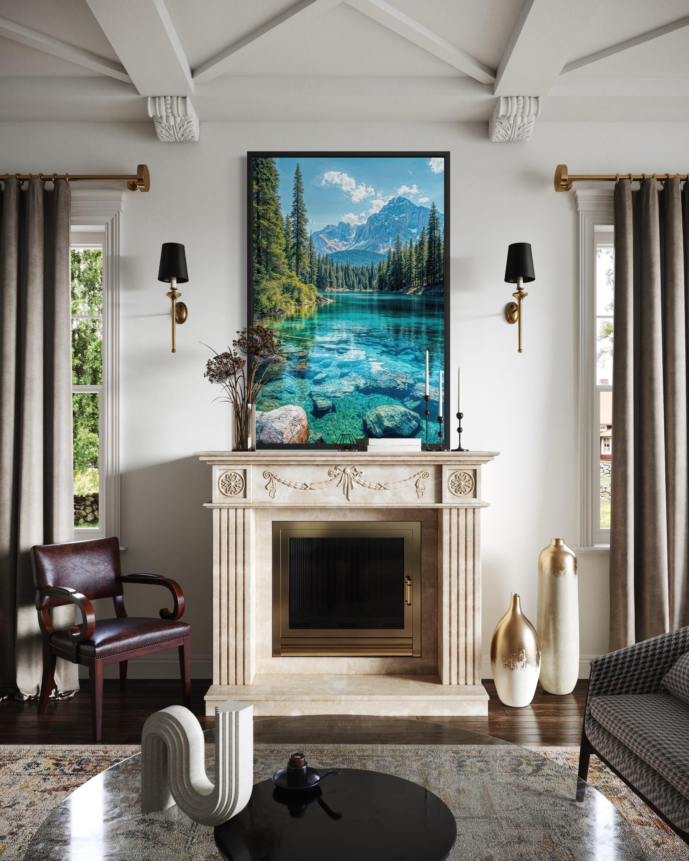 Mountain Lake Vertical Photography Canvas Wall Art