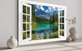 Mountain Lake Window View Canvas Wall Art