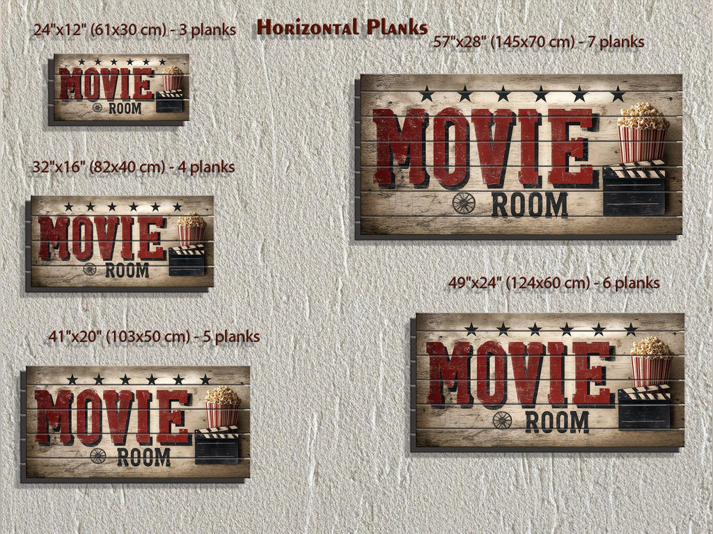 Movie Room Wall Art – Rustic Wood Sign Distressed Print for Home Theater