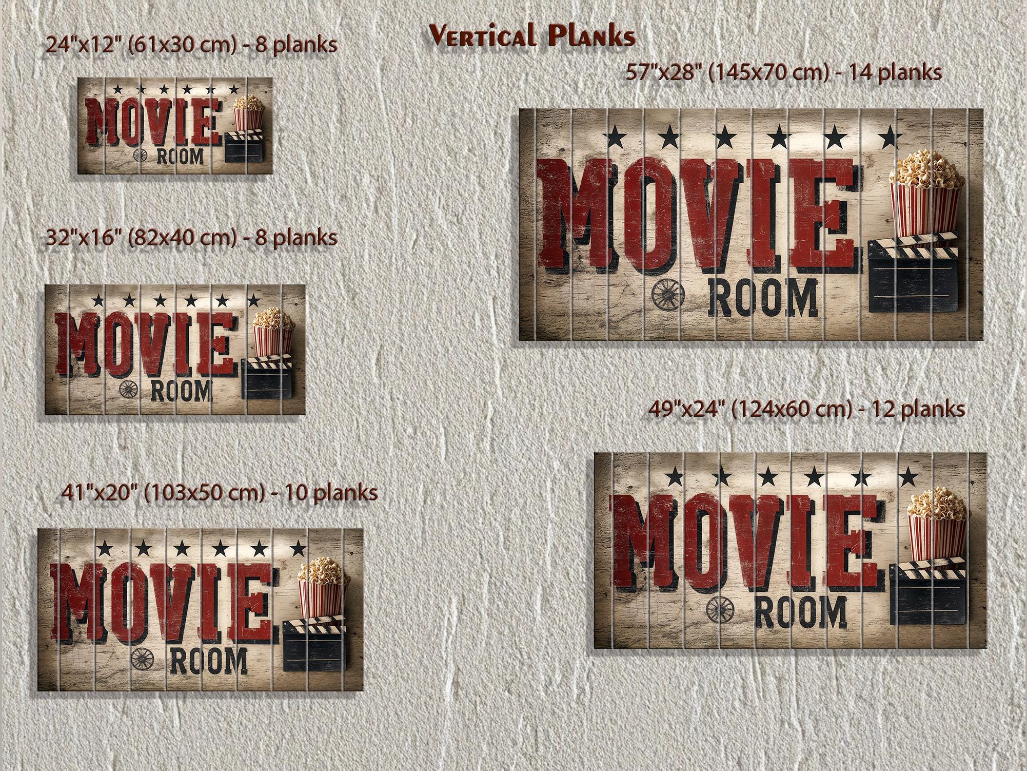 Movie Room Wall Art – Rustic Wood Sign Distressed Print for Home Theater