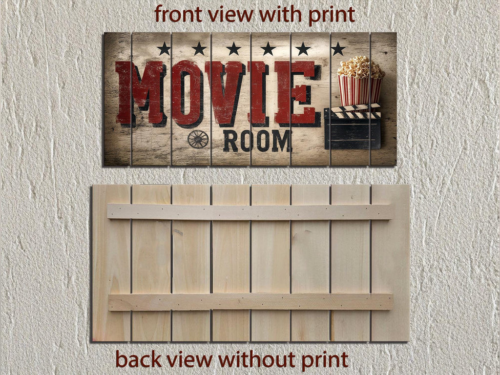Movie Room Wall Art – Rustic Wood Sign Distressed Print for Home Theater