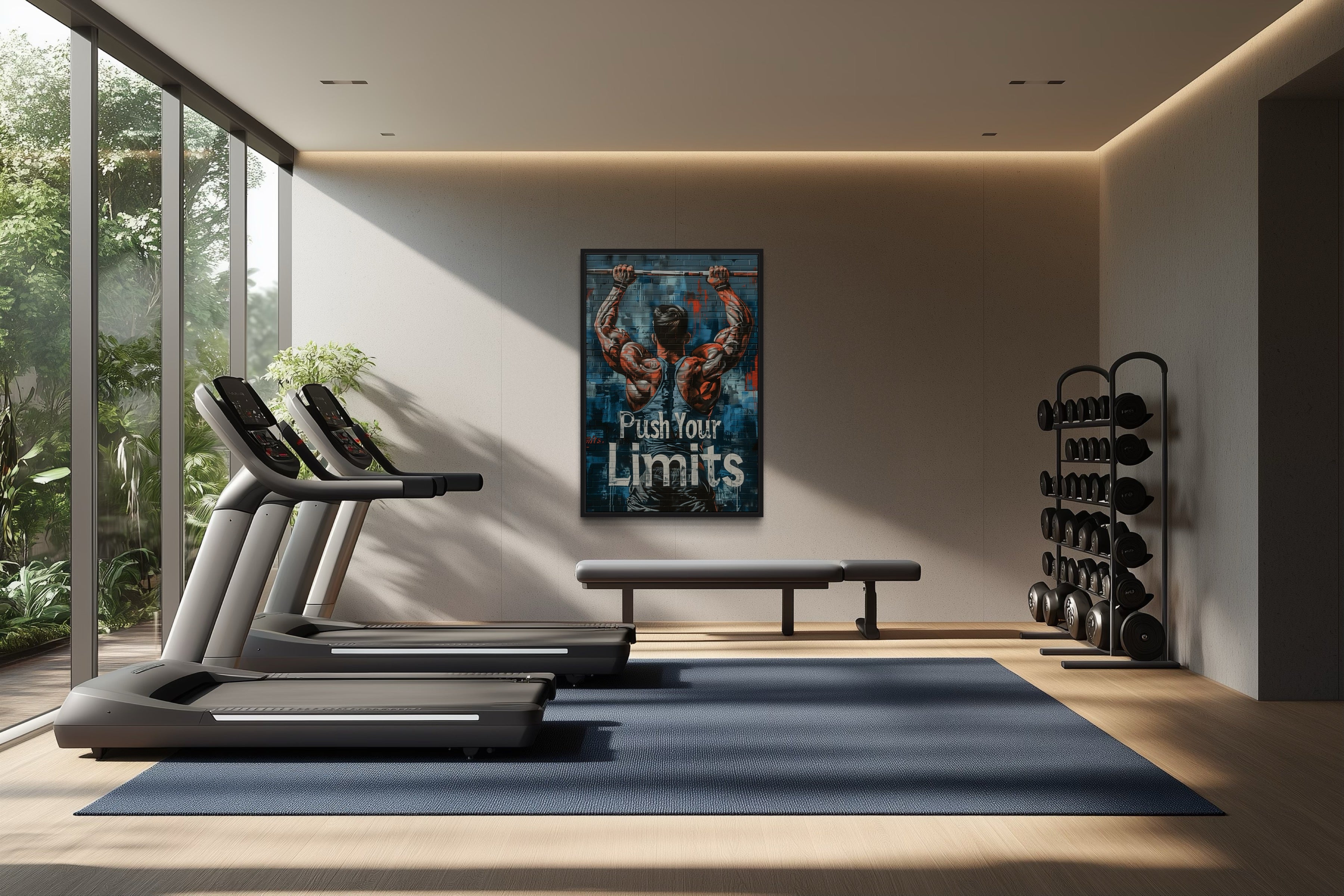 Muscular Man Pushing Limits Fitness Motivation Gym Wall Art