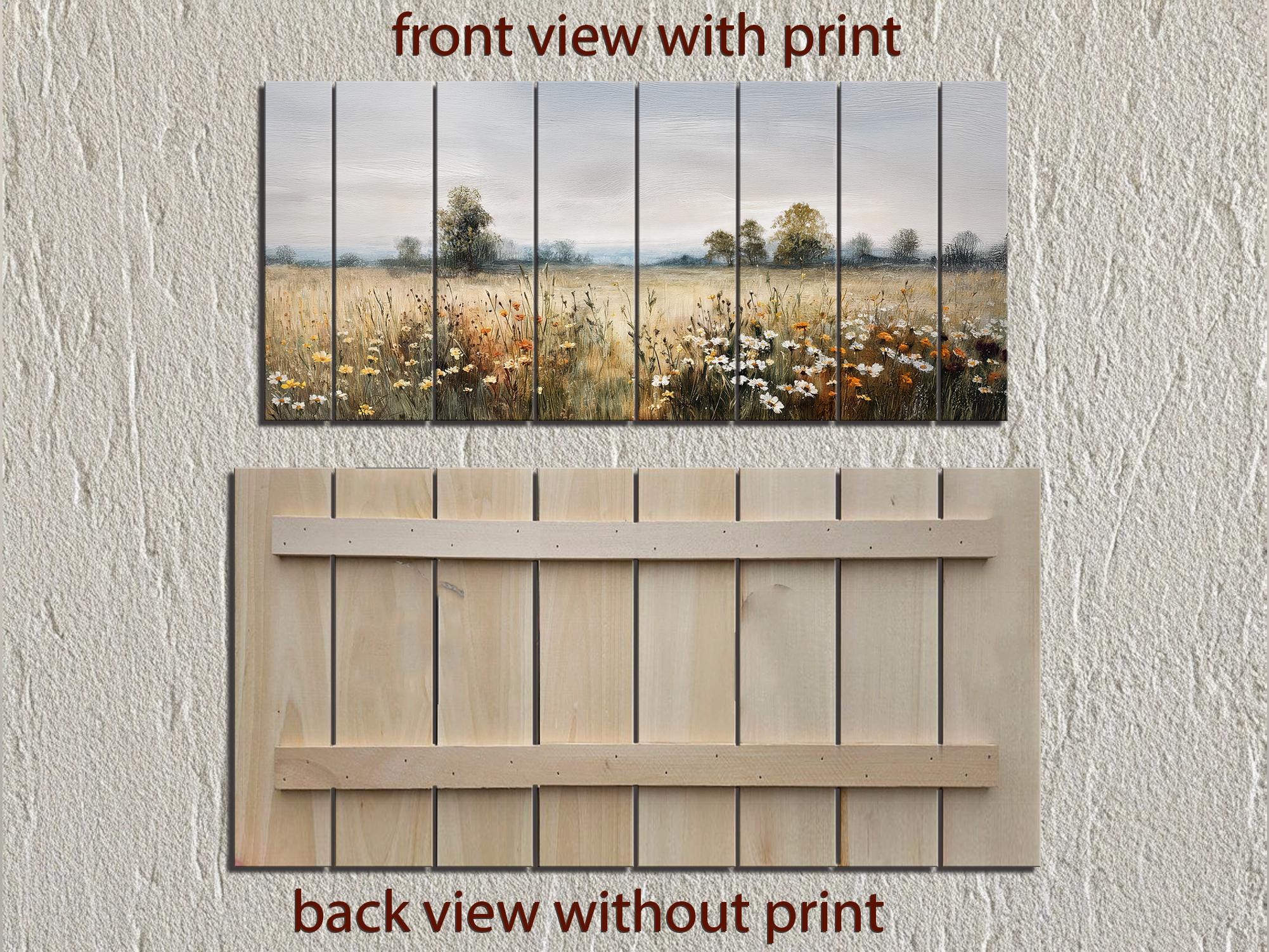 Muted Rustic Wildflower Meadow Distressed Wood Wall Art