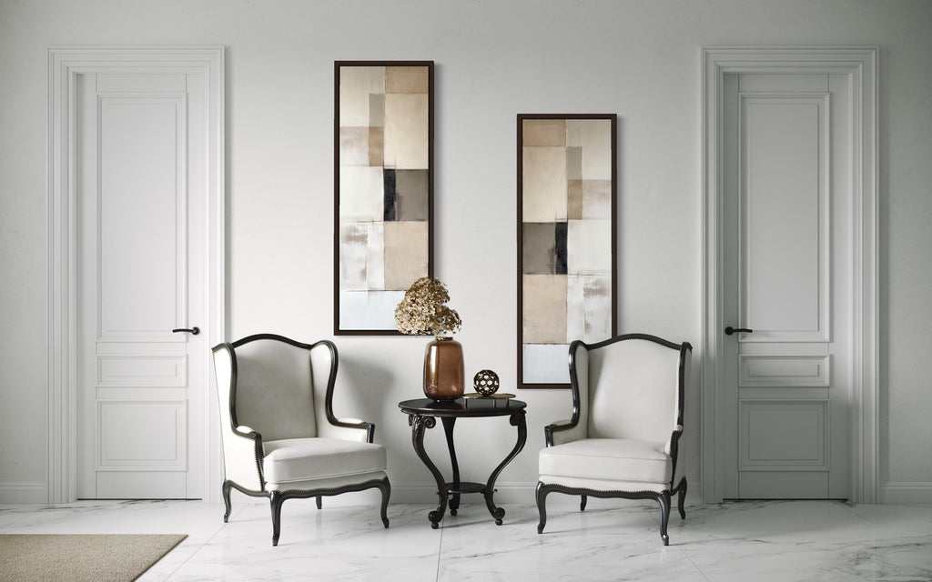 Narrow Geometric Neutral Abstract Set of 2 Canvas Wall Art