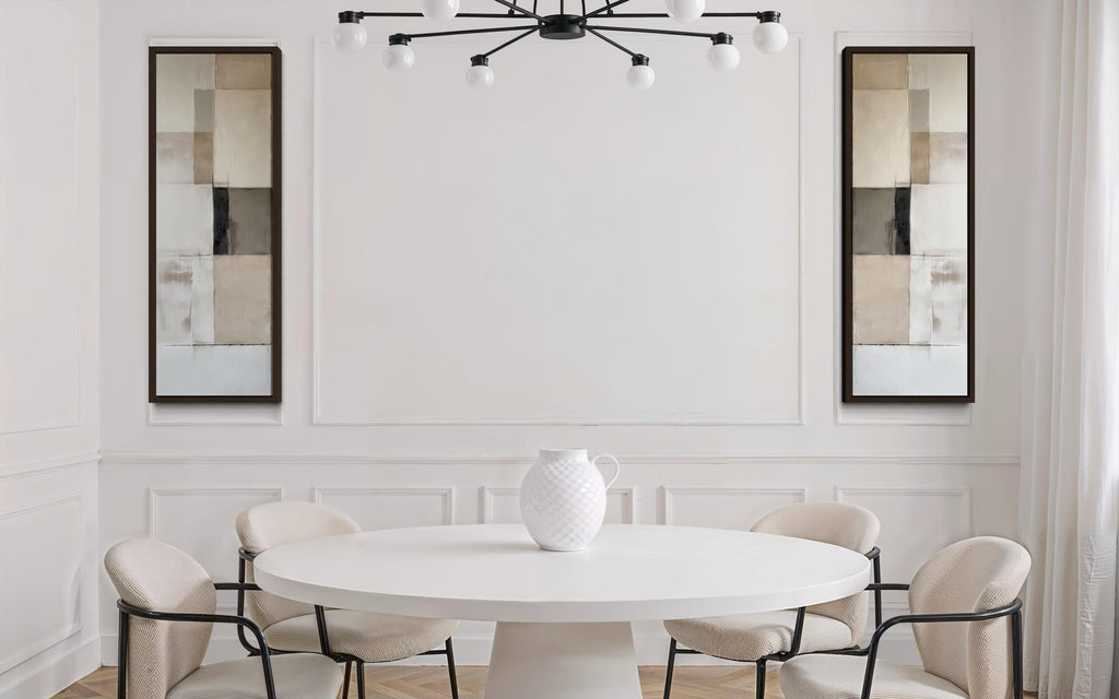 Narrow Geometric Neutral Abstract Set of 2 Canvas Wall Art