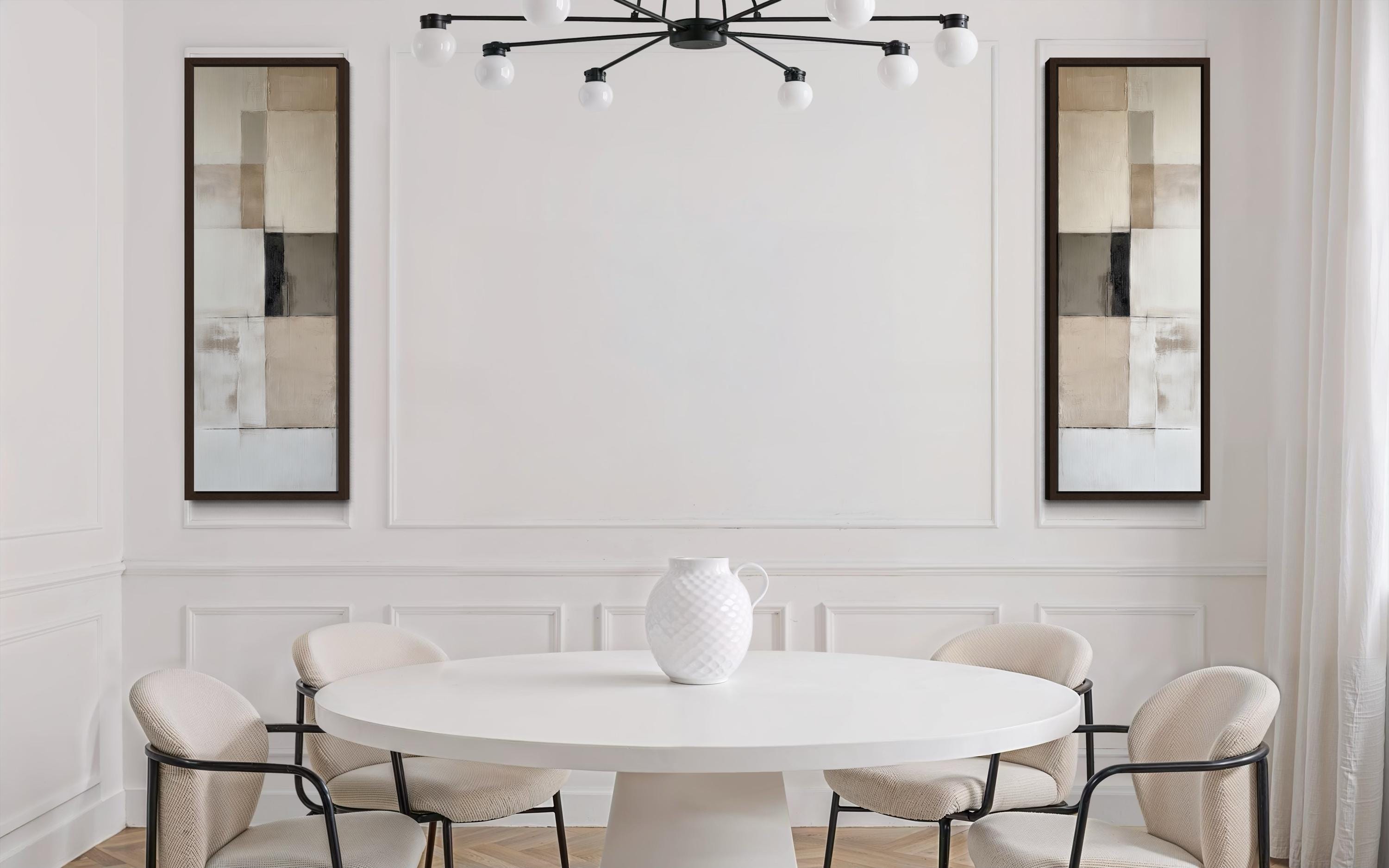 Narrow Geometric Neutral Abstract Set of 2 Canvas Wall Art