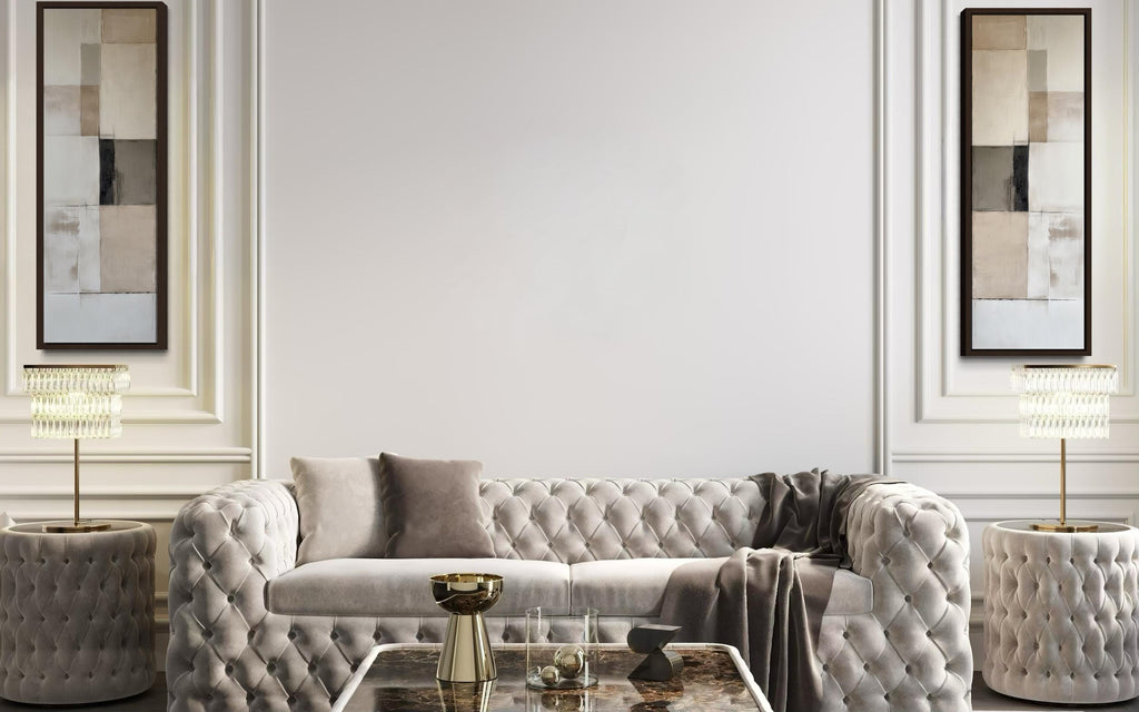 Narrow Geometric Neutral Abstract Set of 2 Canvas Wall Art