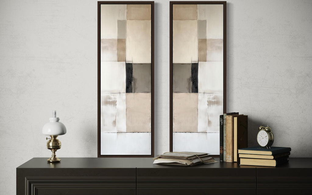 Narrow Geometric Neutral Abstract Set of 2 Canvas Wall Art