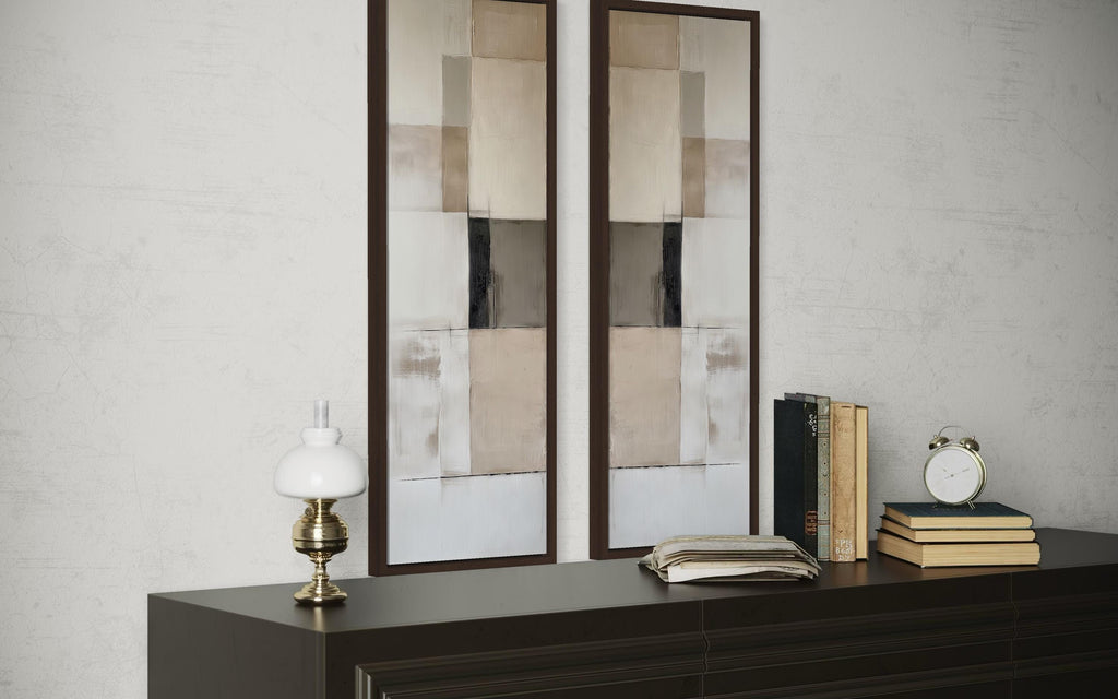 Narrow Geometric Neutral Abstract Set of 2 Canvas Wall Art