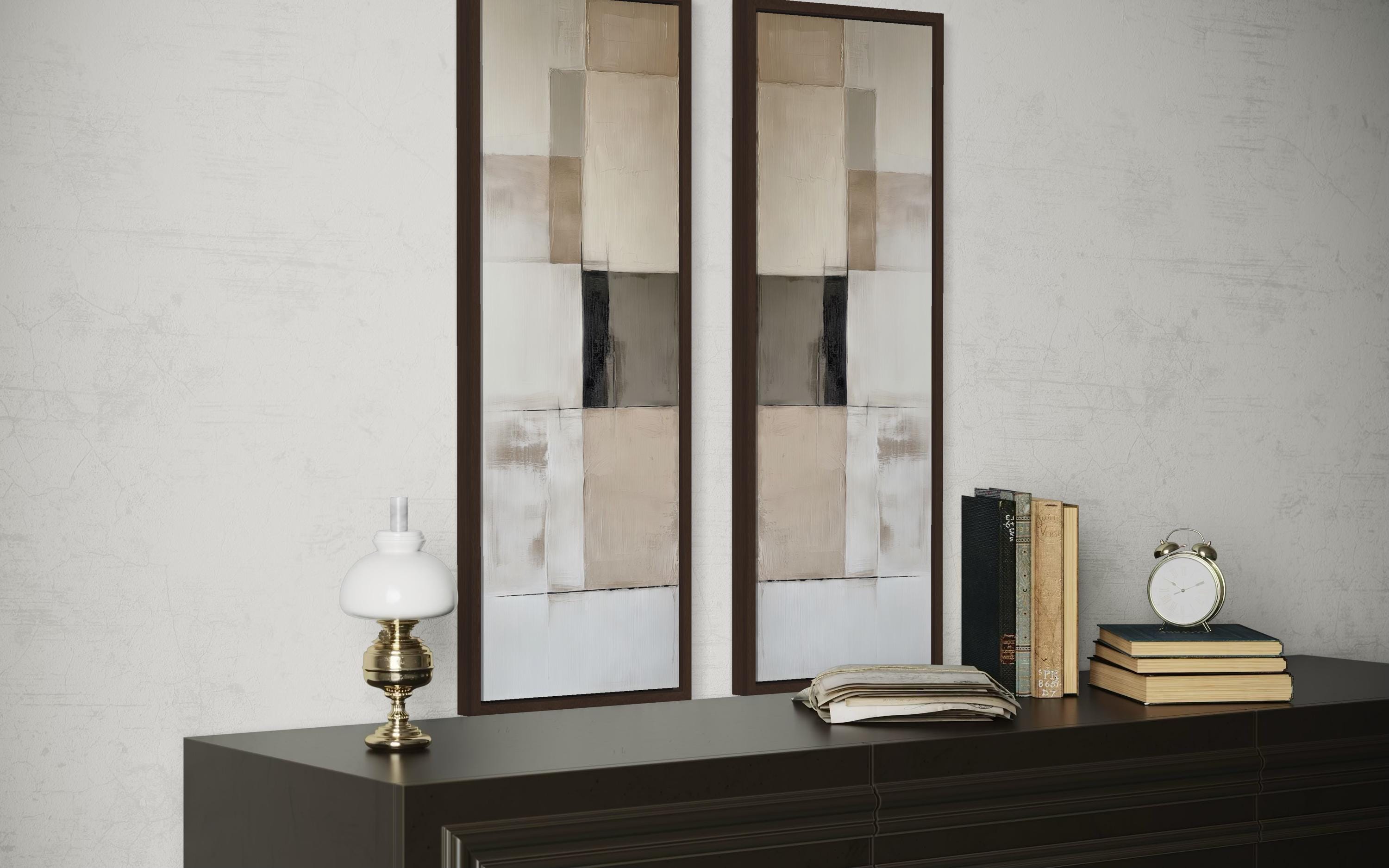 Narrow Geometric Neutral Abstract Set of 2 Canvas Wall Art