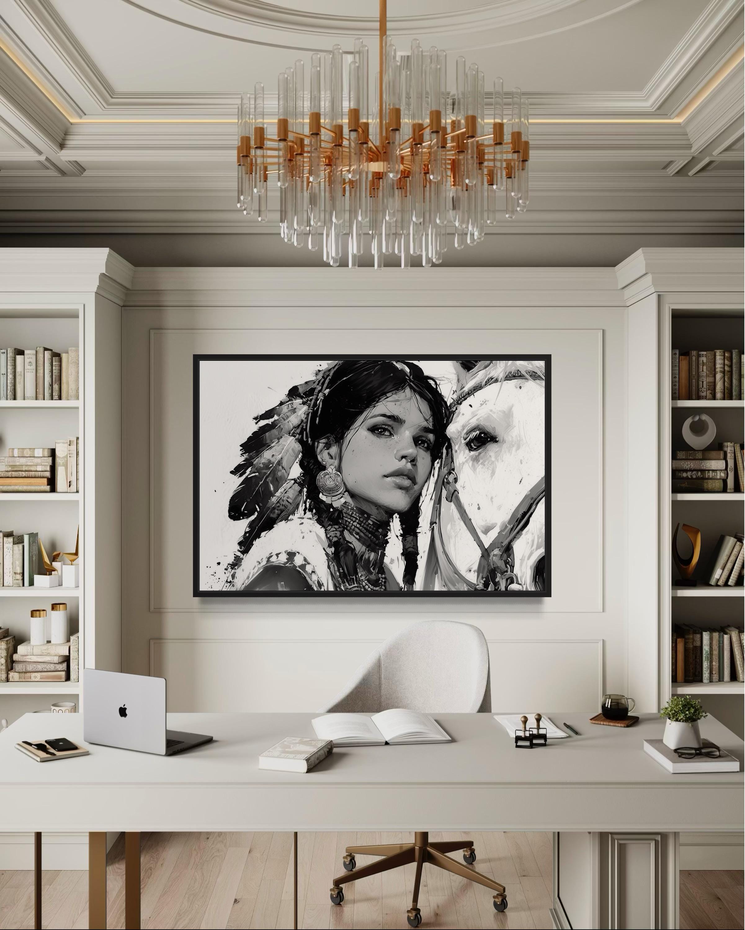 Native American Girl And Her White Horse Wall Art