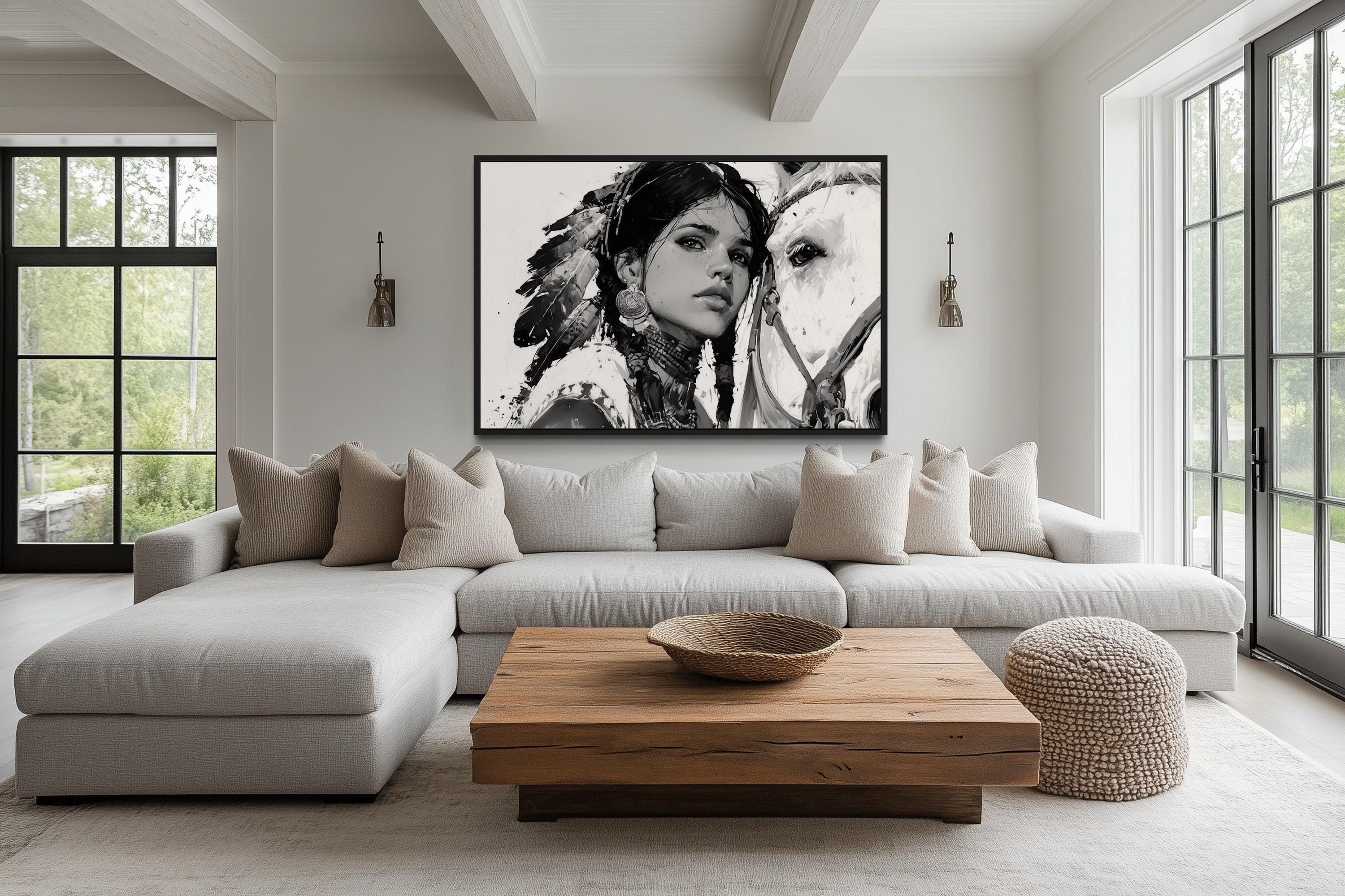 Native American Girl And Her White Horse Wall Art