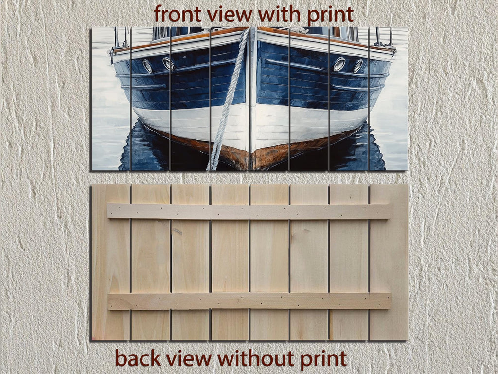 Navy Blue Boat Real Wood Nautical Wall Art