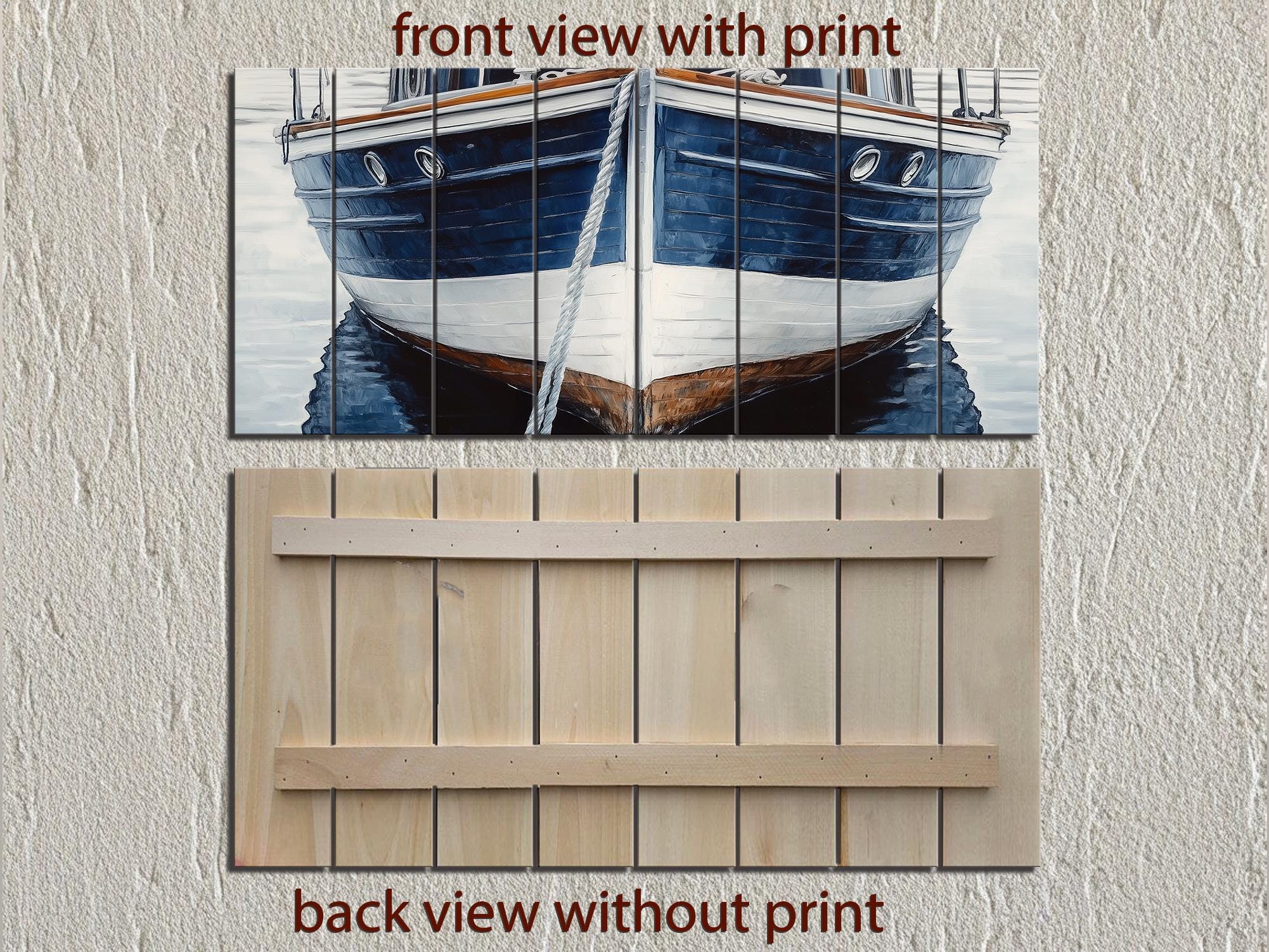 Navy Blue Boat Real Wood Nautical Wall Art
