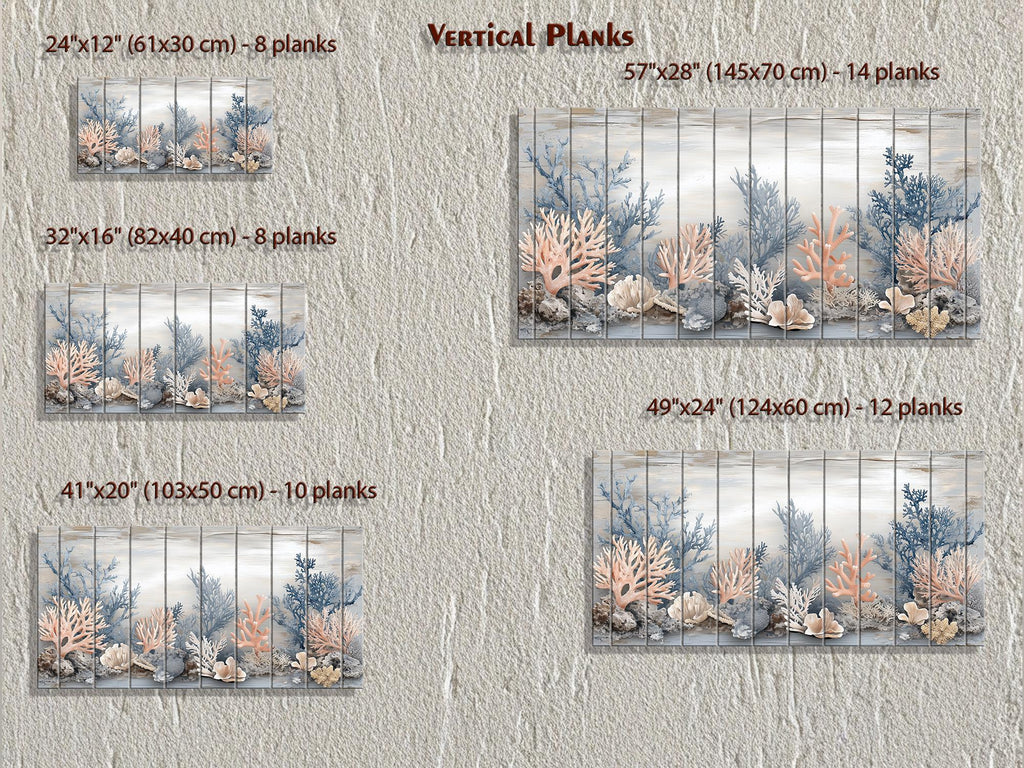 Neutral Coral In Beige Blue Gray Peach Distressed Wood Wall Art For Coastal Decor