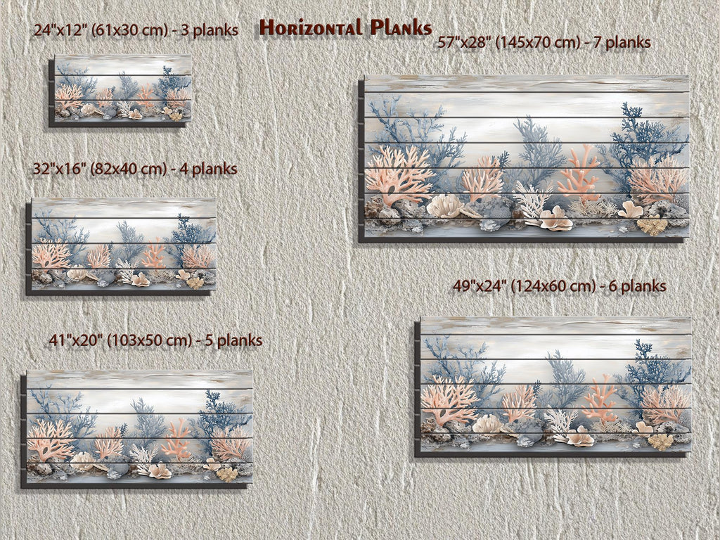 Neutral Coral In Beige Blue Gray Peach Distressed Wood Wall Art For Coastal Decor