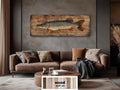 Northern Pike Distressed Wood Wall Art, Rustic Fishing Cabin Print On Wood Planks, Long Horizontal Lakehouse Angler Wall Decor