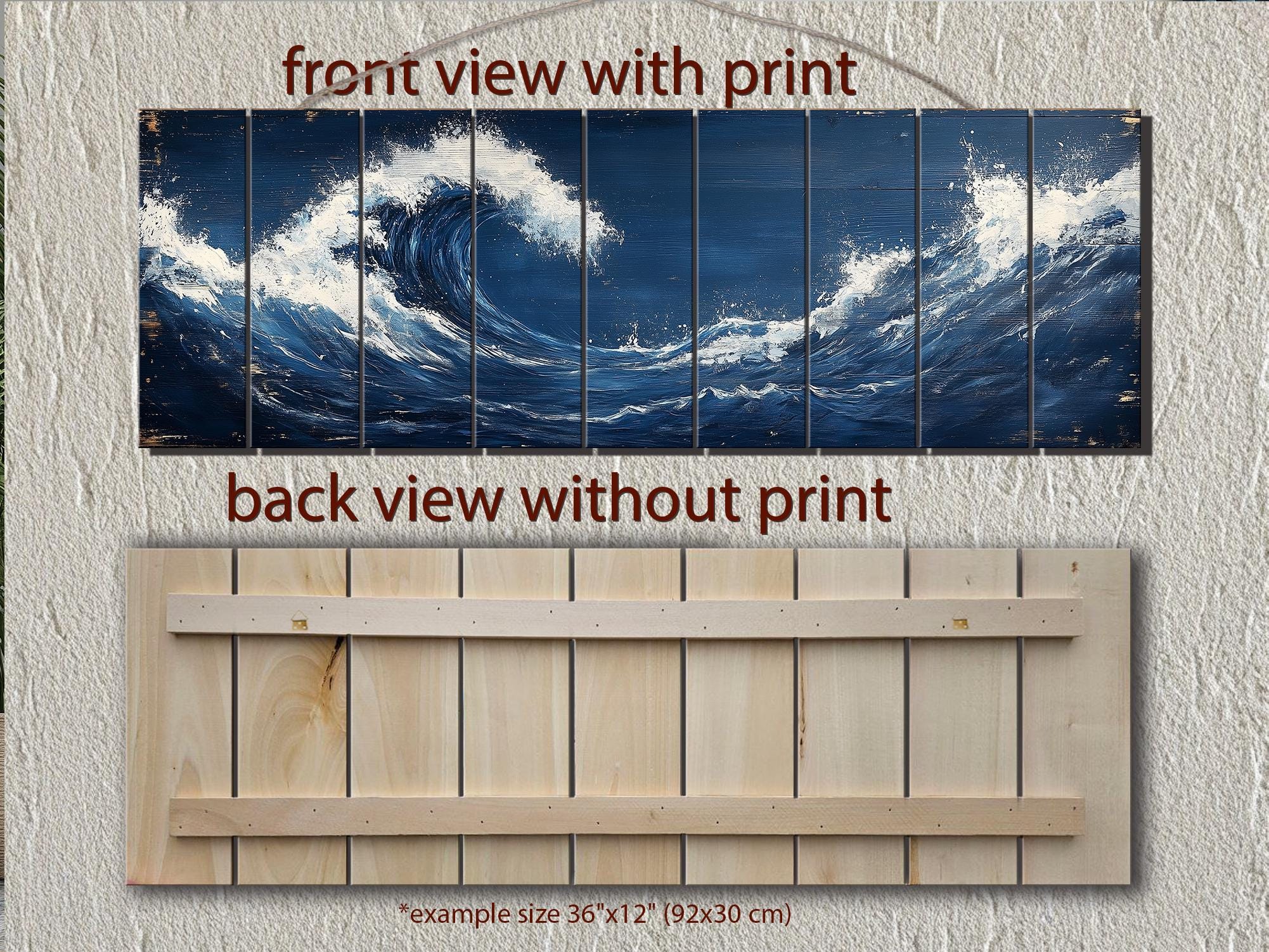 Ocean Wave Long Narrow Nautical Distressed Wood Wall Art