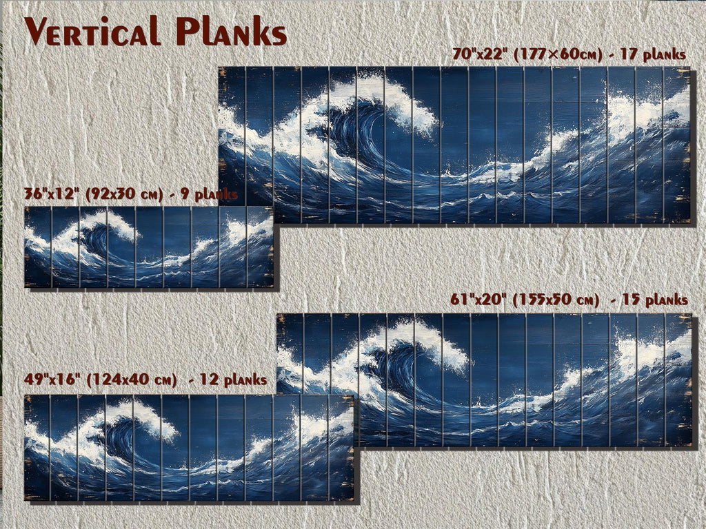 Ocean Wave Long Narrow Nautical Distressed Wood Wall Art