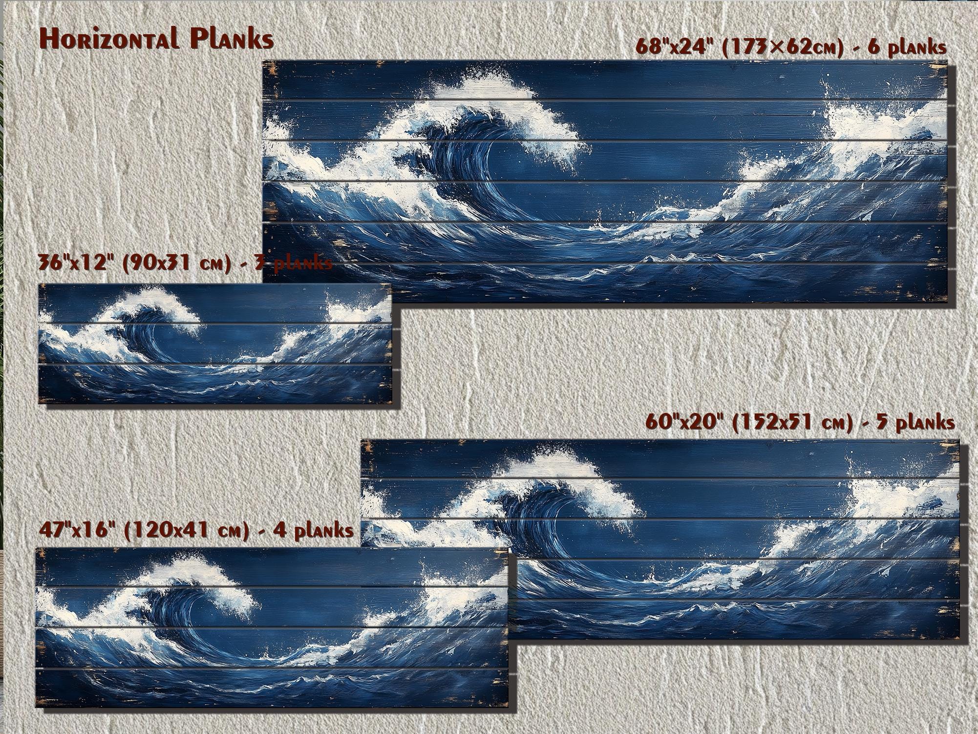 Ocean Wave Long Narrow Nautical Distressed Wood Wall Art