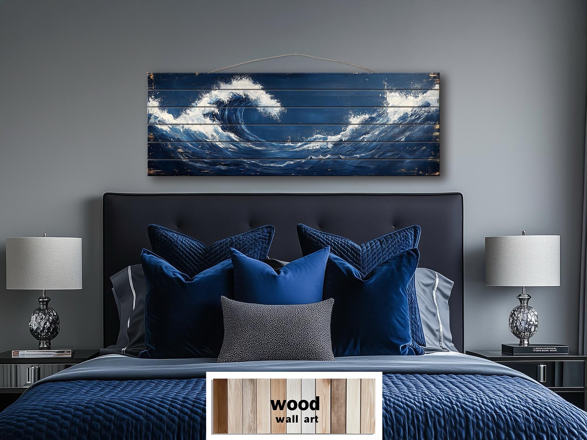 Ocean Wave Long Narrow Nautical Distressed Wood Wall Art