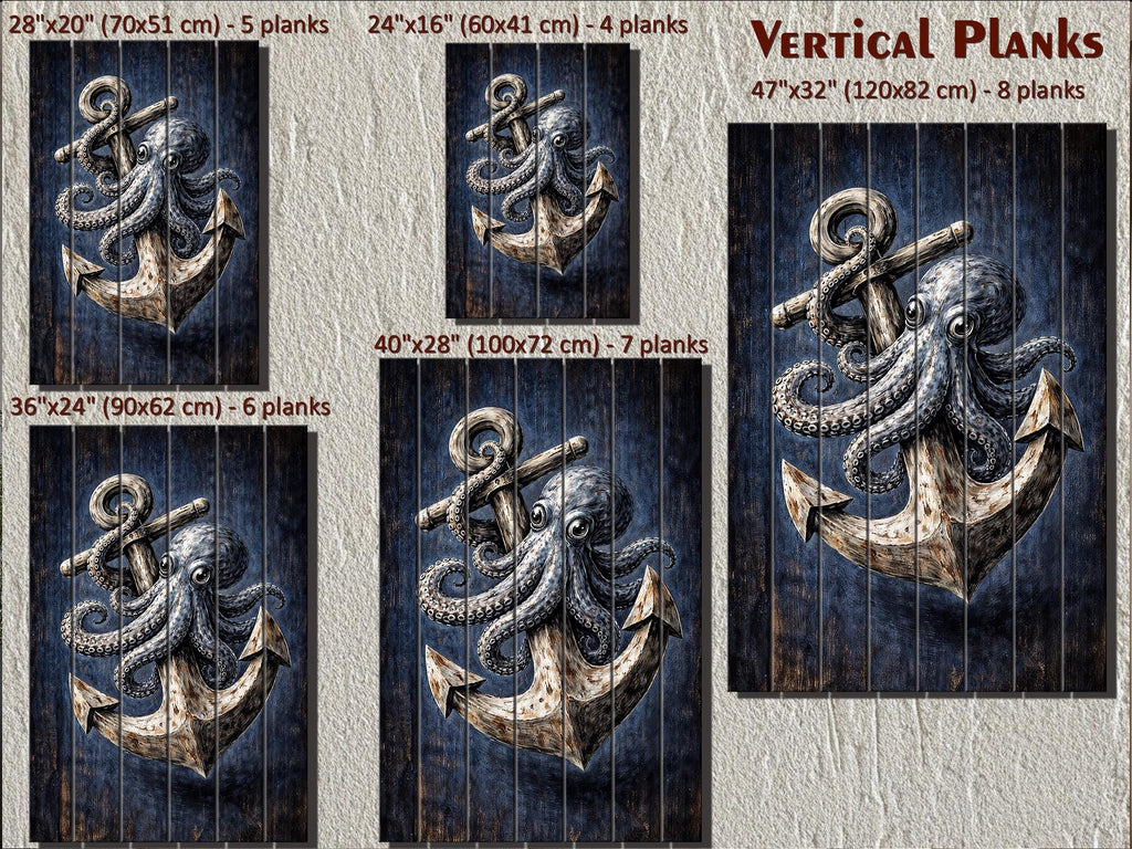 Octopus and Anchor Distressed Wood Wall Art, Nautical Wall Decor
