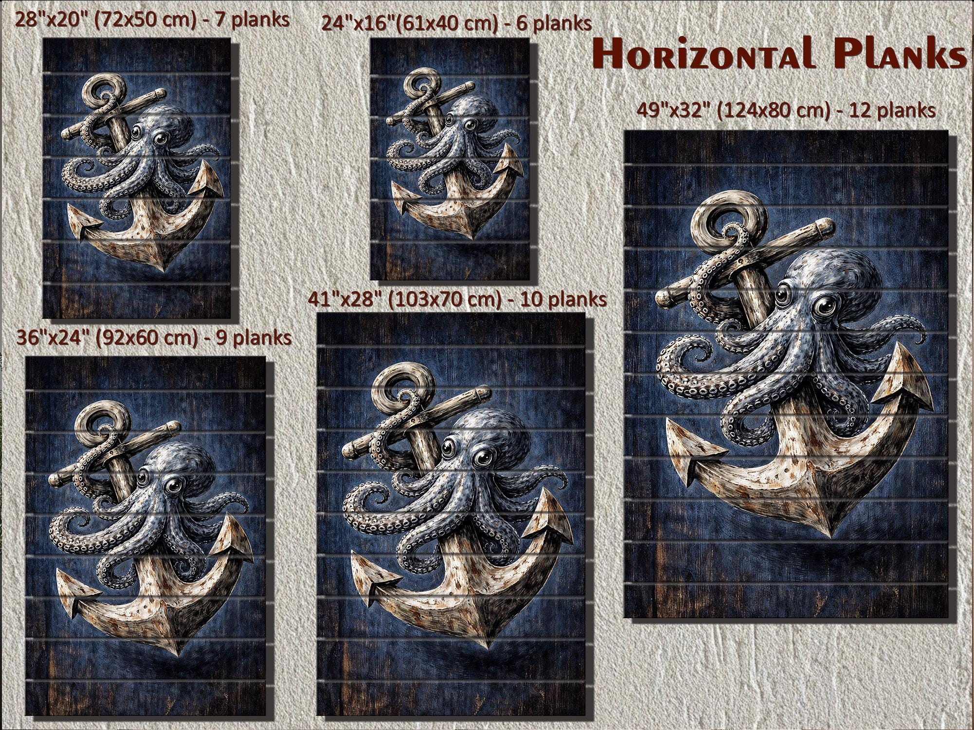 Octopus and Anchor Distressed Wood Wall Art, Nautical Wall Decor
