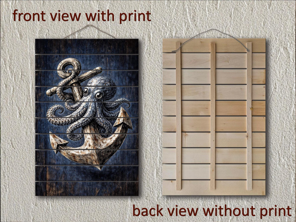 Octopus and Anchor Distressed Wood Wall Art, Nautical Wall Decor