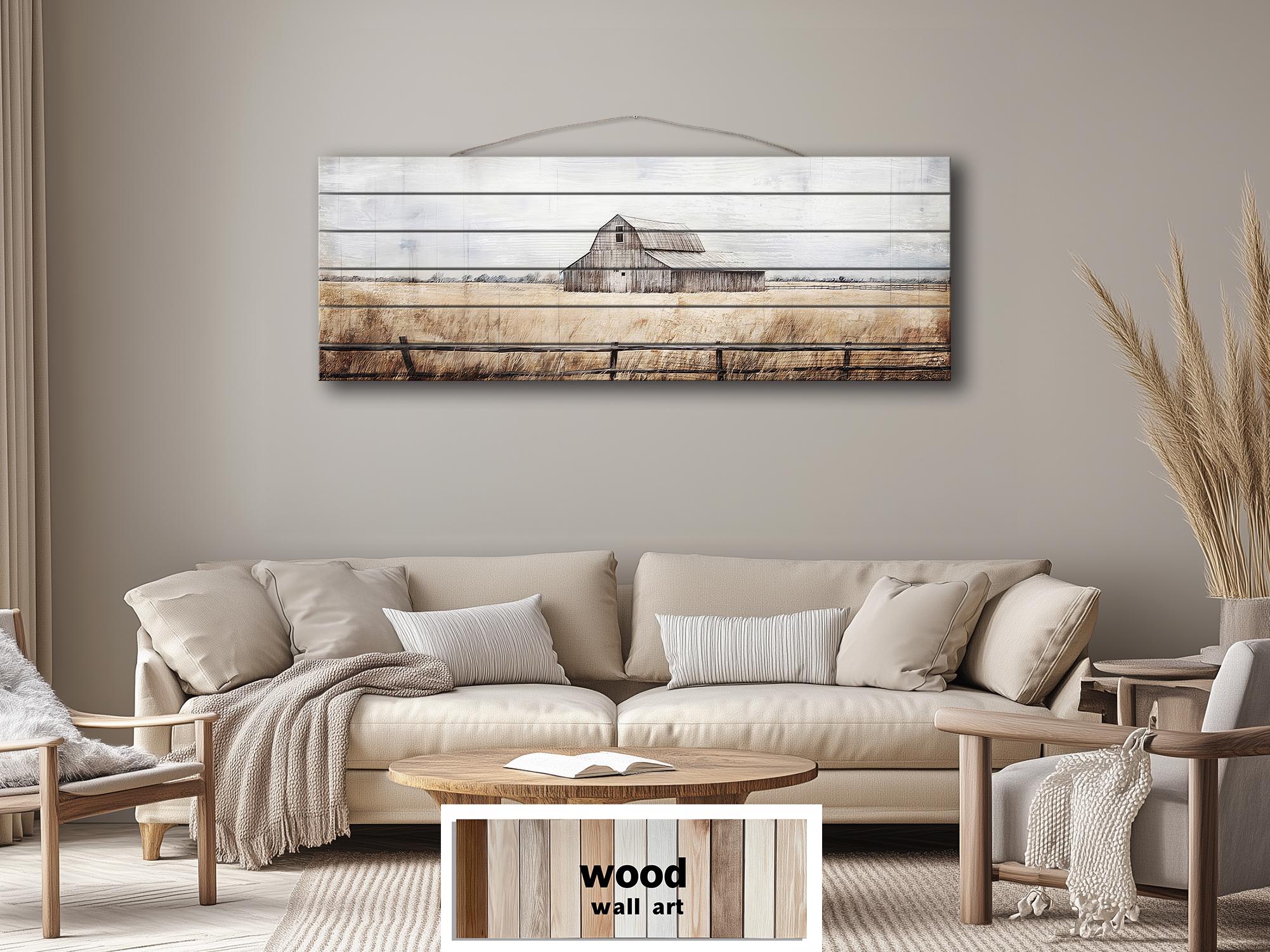 Old Barn Long Horizontal Rustic Distressed Wood Wall Art