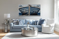 Old Blue White Rustic Boat Nautical Framed Canvas Wall Art