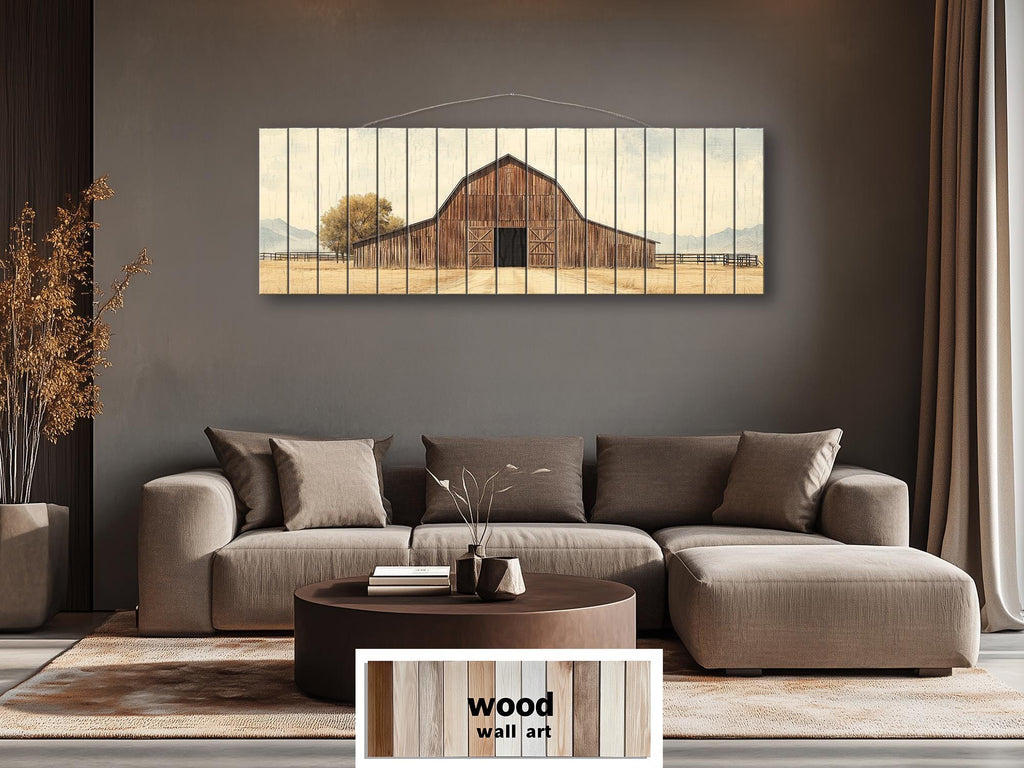 Old Brown Barn Long Horizontal Real Wood Wall Art