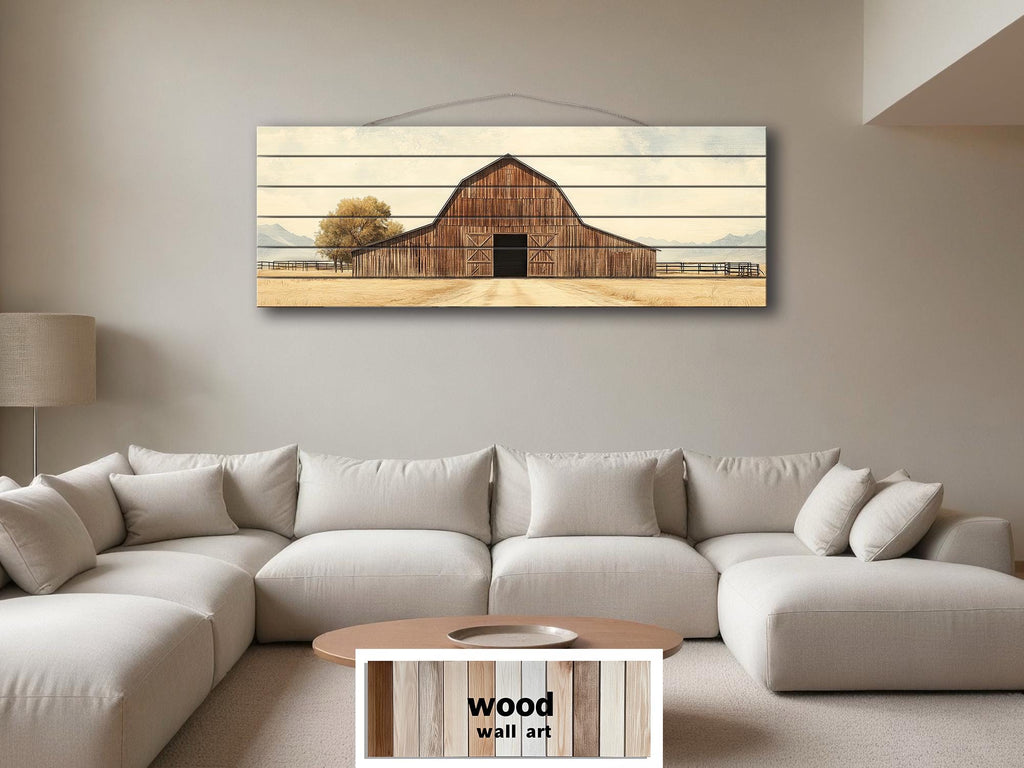 Old Brown Barn Long Horizontal Real Wood Wall Art