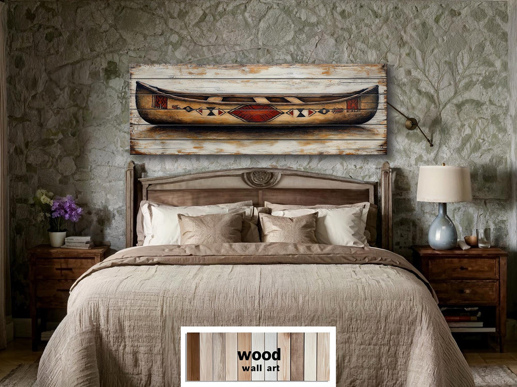 Old Wooden Brown Canoe Long Horizontal Rustic Real Wood Wall Art
