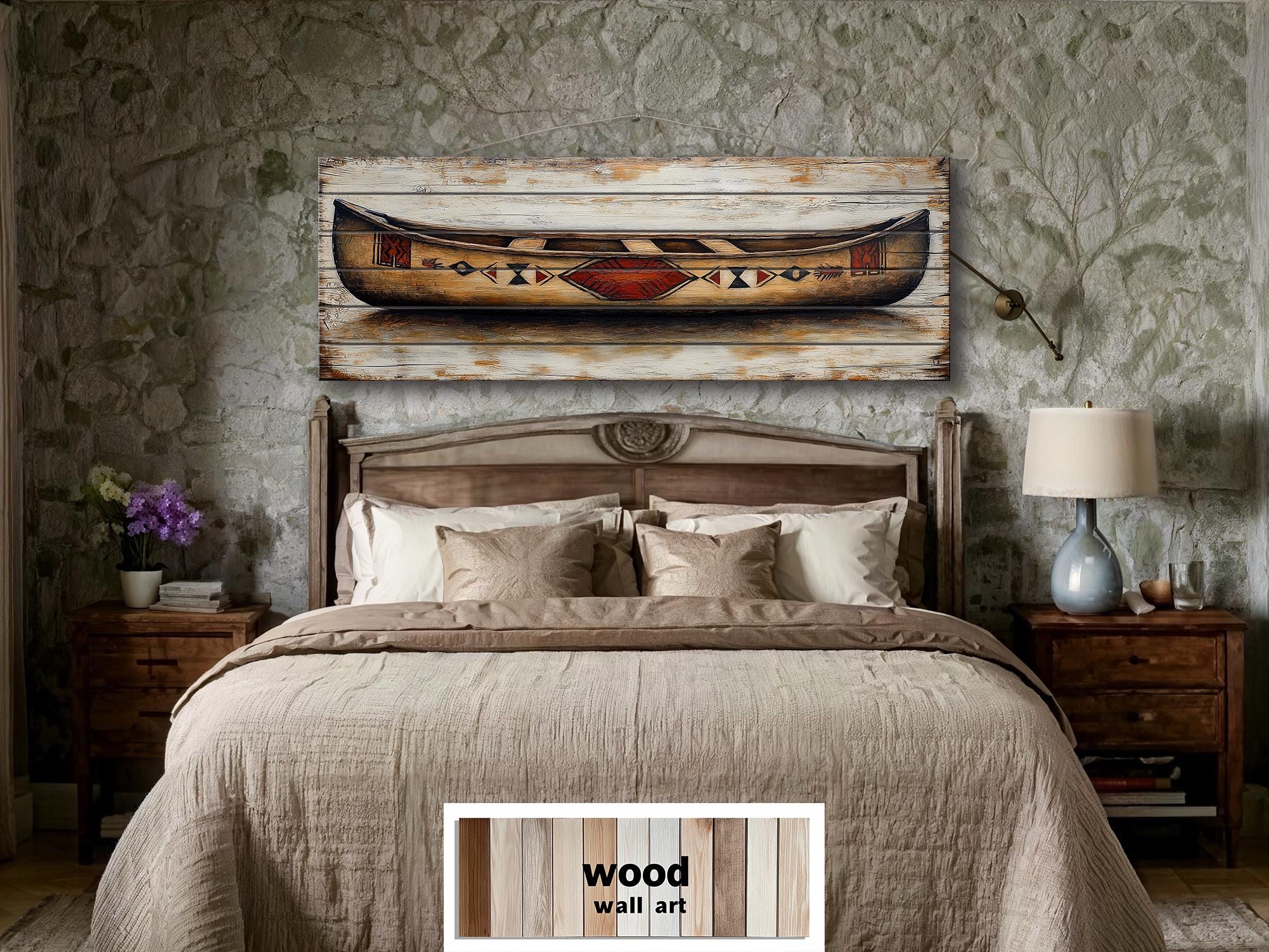 Old Wooden Brown Canoe Long Horizontal Rustic Real Wood Wall Art