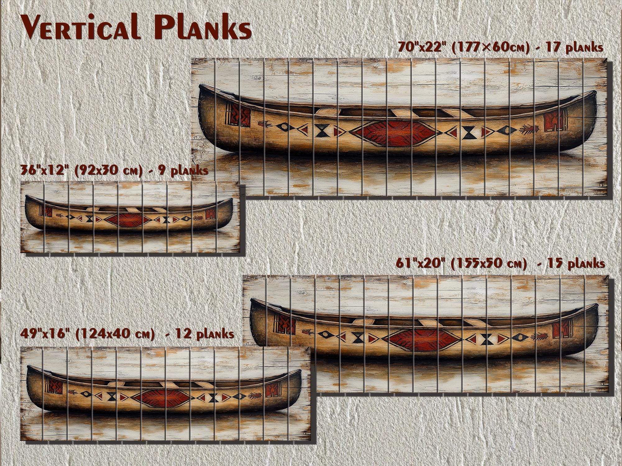 Old Wooden Brown Canoe Long Horizontal Rustic Real Wood Wall Art