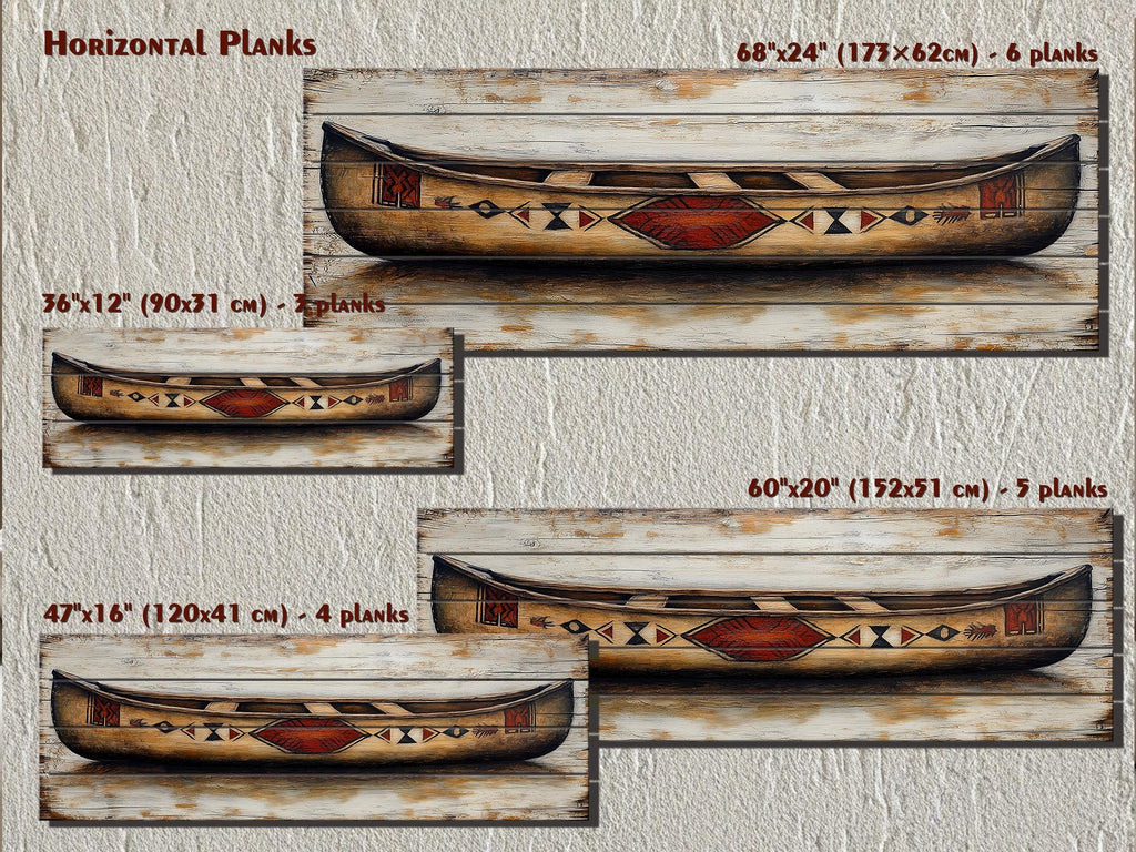 Old Wooden Brown Canoe Long Horizontal Rustic Real Wood Wall Art