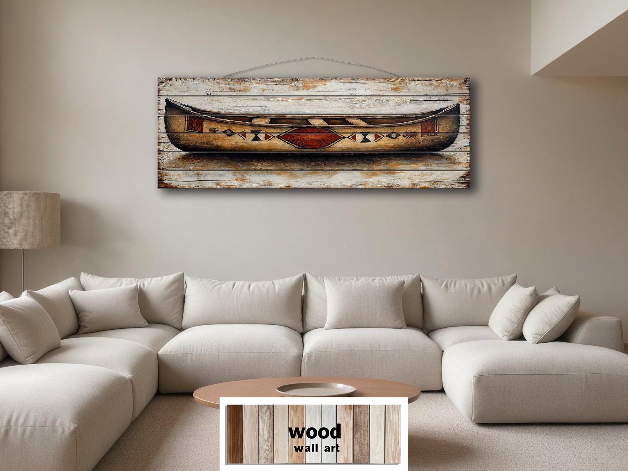 Old Wooden Brown Canoe Long Horizontal Rustic Real Wood Wall Art