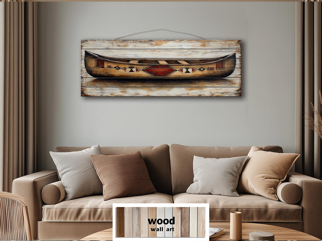 Old Wooden Brown Canoe Long Horizontal Rustic Real Wood Wall Art
