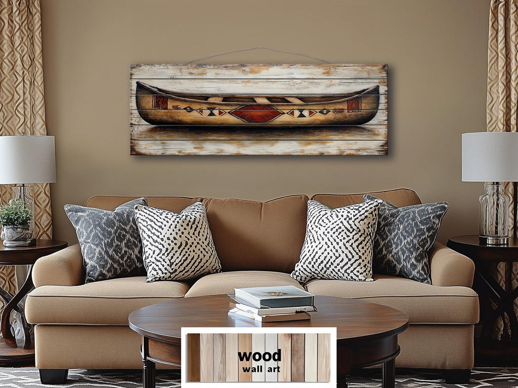 Old Wooden Brown Canoe Long Horizontal Rustic Real Wood Wall Art